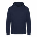 EA040 hoodie by AWDis Ecologie in plain navy blue, featuring a front pocket and hood, displayed on a white background.