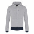 Introducing the EA051 hoodie by AWDis Ecologie, featuring a front zipper, two pockets, and drawstrings in a stylish gray color.