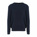 A product image showcasing the EA062 by AWDis Ecologie, featuring a navy blue long-sleeve sweater with a textured knit design set against a plain white background.