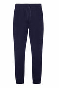 The EA070 sweatpants by AWDis Ecologie come in navy blue, featuring an elastic waistband with drawstrings and cuffed ankles.