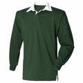 Front Row's FR01M features a green long-sleeve rugby shirt design, complemented by a white collar and button placket.