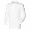 The Front Row FR01M is a white, long-sleeve polo shirt featuring a collar and cuffed sleeves, set against a plain backdrop. Made from a soft and lightweight fabric, it boasts a casual design.