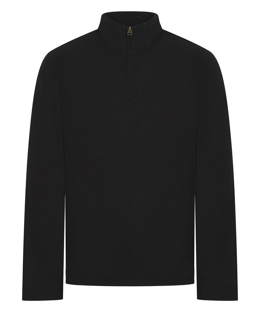 The Sports Overtops is a plain black long-sleeve jumper featuring a quarter zip and stand-up collar, displayed on a white background.