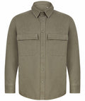 Olive green button-up shirt by Front Row, featuring two chest pockets and a collar, product code FR054.