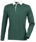 Front Row's FR104 is a long-sleeved green collared shirt featuring a white button-up placket and cuffs.