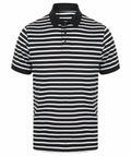 Front Row's FR230 is a black and white striped polo shirt featuring a black collar and three buttons.