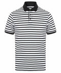 Front Row's FR230 features a black and white striped design, complemented by a sleek black collar and three-button detail.
