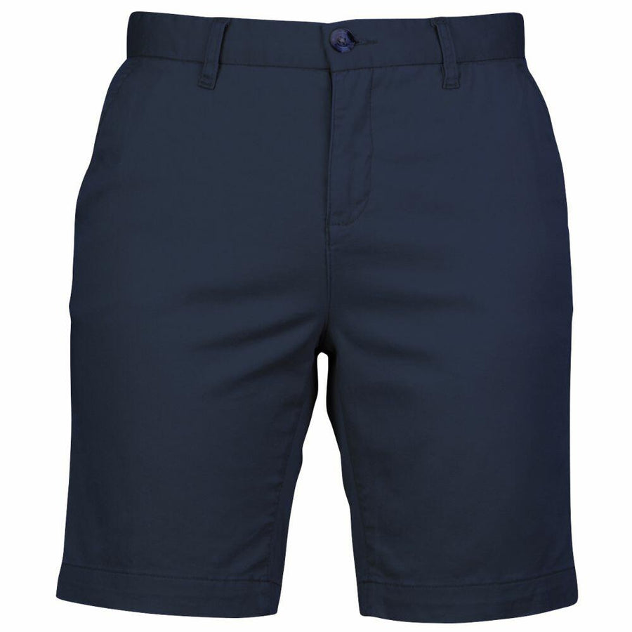 Front Row's FR606 features dark navy blue shorts with a button and zip closure, belt loops, and side pockets.