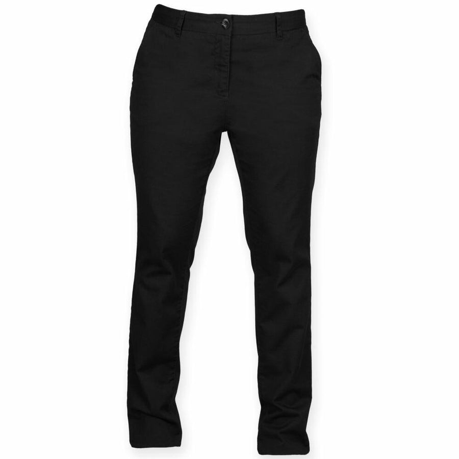 Product Name: FR622 by Front Row; black pants on a white background, featuring a front view with a straight-cut style and button closure.