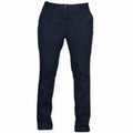 Front Row's FR622 navy blue slim-fit pants featuring a button and zip closure are displayed against a plain white background.