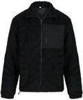 The FR854 by Front Row is a black fleece jacket featuring a front zipper, high collar, and a zippered chest pocket.