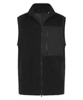 The Gilets & Body Warmers is a black sleeveless fleece gilet featuring a full front zip, stand-up collar, left zipped chest pocket, and textured soft finish.