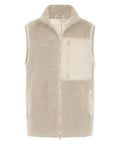 The Gilets & Body Warmers is a beige sleeveless fleece gilet featuring a full front zip, high collar, and a zipped left chest pocket with a soft, textured feel.