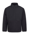 The Fleece is a black long-sleeve jumper featuring a high collar and half-zip front, displayed against a plain white background.