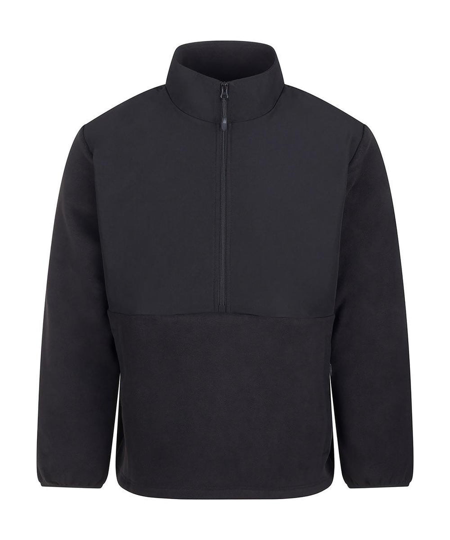 The Fleece is a black long-sleeve jumper featuring a high collar and half-zip front, displayed against a plain white background.