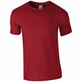 A Gildan GD001 red T-shirt featuring a round neckline, displayed against a white background.