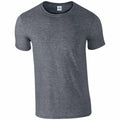 A Gildan GD001 gray round neck t-shirt with short sleeves is displayed. The fabric looks soft, and it features a simple, classic design ideal for casual wear.