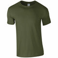 A Gildan GD001 plain olive green short-sleeve t-shirt displayed on a white background.