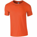 The Gildan GD001 is a plain orange T-shirt set against a white background, featuring short sleeves and a crew neckline.