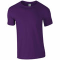 A Gildan GD001 plain purple short-sleeve T-shirt displayed against a white background, featuring a simple design with a round neckline and no visible logos or patterns.