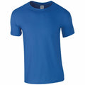 A Gildan GD001 plain blue T-shirt is showcased on a white background, featuring short sleeves and a round neckline.