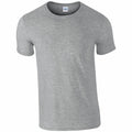 The Gildan GD001 is a plain gray short-sleeve T-shirt with a round neckline, shown against a white background, featuring a simple design without visible patterns.