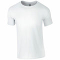 The Gildan GD001 is a plain white unisex T-shirt with short sleeves, displayed against a white background. It features a simple design with no logos or patterns and includes a crew neckline.