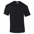 A Gildan GD002 black T-shirt featuring short sleeves and a round neckline.