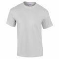 A plain white T-shirt from Gildan, model GD002, on a blank background. The T-shirt features short sleeves and a classic crew neck design.