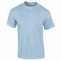 The Gildan GD002 is a plain light blue T-shirt featuring short sleeves and a round neckline, displayed against a white background.