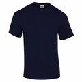 Product Description: The GD002 by Gildan is a plain, dark navy blue t-shirt featuring a classic crew neckline and short sleeves, styled against a white backdrop.