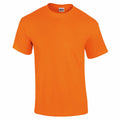 A Gildan GD002 orange short-sleeved T-shirt is set against a white background, shown facing forward with a smooth and plain fabric that lacks any visible logos or designs.