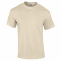 A plain, light beige GD002 T-shirt from Gildan is displayed on a white background. It features a simple crew neck design and short sleeves, without any logos or patterns.