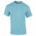 A plain, light blue Gildan GD002 T-shirt is displayed against a white background. The shirt features short sleeves and a crew neckline, with no visible designs or logos on its front.