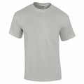 A plain, light grey t-shirt by Gildan, model GD002, showcased against a white background. The shirt features short sleeves and a round neckline with a straightforward, classic design that is free from any patterns or graphics.