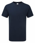 A Gildan GD003 T-shirt in plain navy blue displayed on a white background, featuring short sleeves and a round neckline.