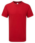 A plain red Gildan T-shirt, model GD003, displayed against a white background.