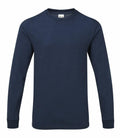 A plain navy blue long-sleeve crew neck t-shirt by Gildan, product code GD004.