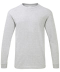 A plain gray long-sleeve Gildan shirt, branded as GD004, is displayed against a white background. The shirt features a round neckline and a simple, unadorned design.