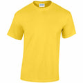 A plain yellow T-shirt from Gildan, product name GD005, featuring a round neckline and displayed against a white background. The label inside the neck area is partially visible.