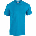 A Gildan GD005 short-sleeve T-shirt in plain teal blue, featuring a round neckline and displayed against a white background with the brand label visible at the neck area.