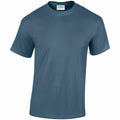 A solid dark teal short-sleeve t-shirt featuring a crew neck design, labeled as Gildan's GD005 Heavy Cotton. The shirt is displayed against a white background to emphasize its color and texture.