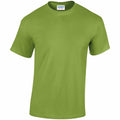 A plain green short-sleeved Gildan T-shirt (Product Name: GD005), featuring a crew neckline, is displayed on a white background.