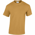 A plain GD005 t-shirt from Gildan, featuring a mustard color on a white background. The shirt has short sleeves, a round neckline, and the Gildan brand label visible inside the collar.