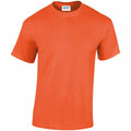 An orange short-sleeve GD005 T-shirt displayed against a white background, featuring the Gildan branding label inside the collar.