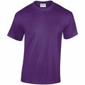 A plain purple Gildan GD005 T-shirt on a white background, featuring short sleeves and a round neckline. A small label with text is visible at the neck.