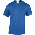 GD005 short-sleeved T-shirt in blue with a crew neck, showcased against a white background. The collar label displays the Gildan brand and states Heavy Cotton.