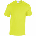 A bright yellow Gildan T-shirt with a round neckline, displayed against a white background, featuring the GD005 label inside the collar.