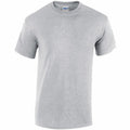 A plain light gray Gildan GD005 t-shirt featuring short sleeves and a crew neck is displayed against a white background.