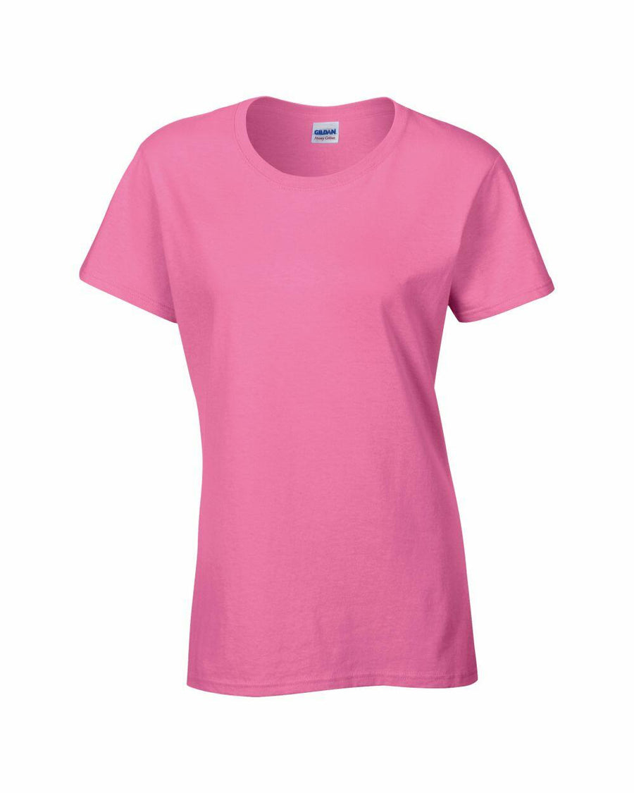 A Gildan GD006 T-shirt in plain pink featuring short sleeves and a crew neckline.